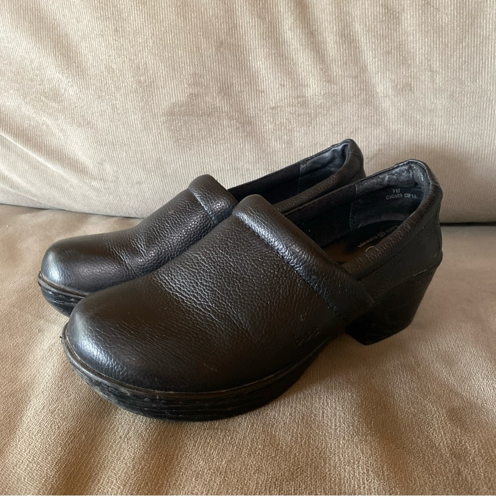 BOC by BORN black leather women’s clog loafers size 7M slip on